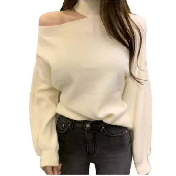 NWOT Zara Ivory/Creme Exposed Shoulder Sweater - Picture 1 of 7